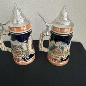 Two Original Hewalt Lidded Stein Western Germany Collectible